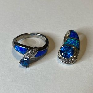 Sapphire and Opal Ring and pendant Set
